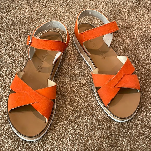 Paul Green Shoes - Paul Green sandal Mindy Platform orange suede with gold velcro strap 9…